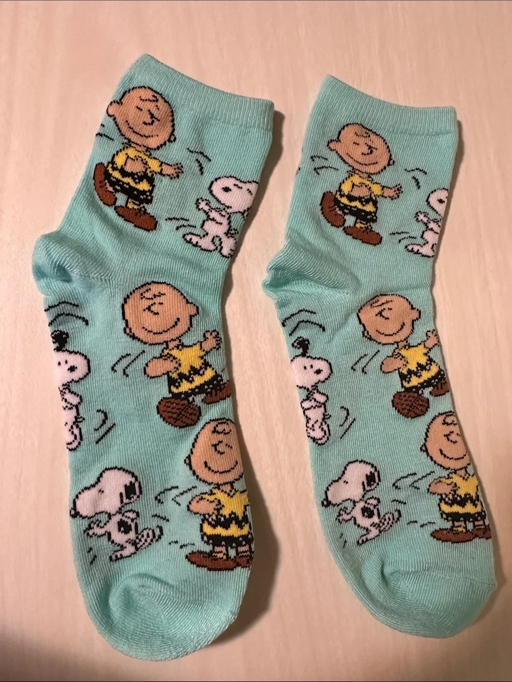 Charlie Brown & Snoopy Aqua Novelty Socks